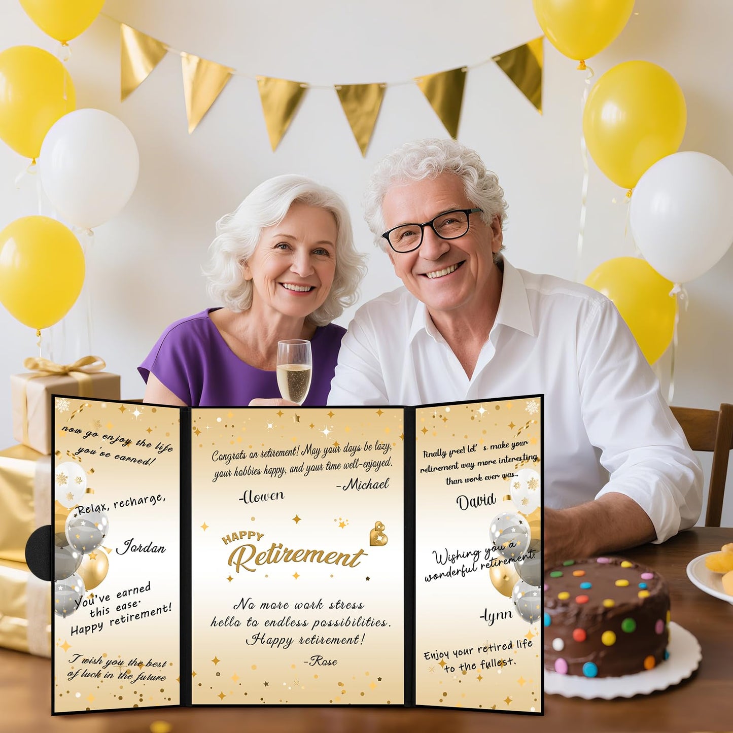 Retirement Party Decorations Black Gold Retirement Alternative Signature Guest Book to Sign, Large Retird Card for Men Women, Happy Retirement Gifts Signing Card Board for Farewell Party Supplies