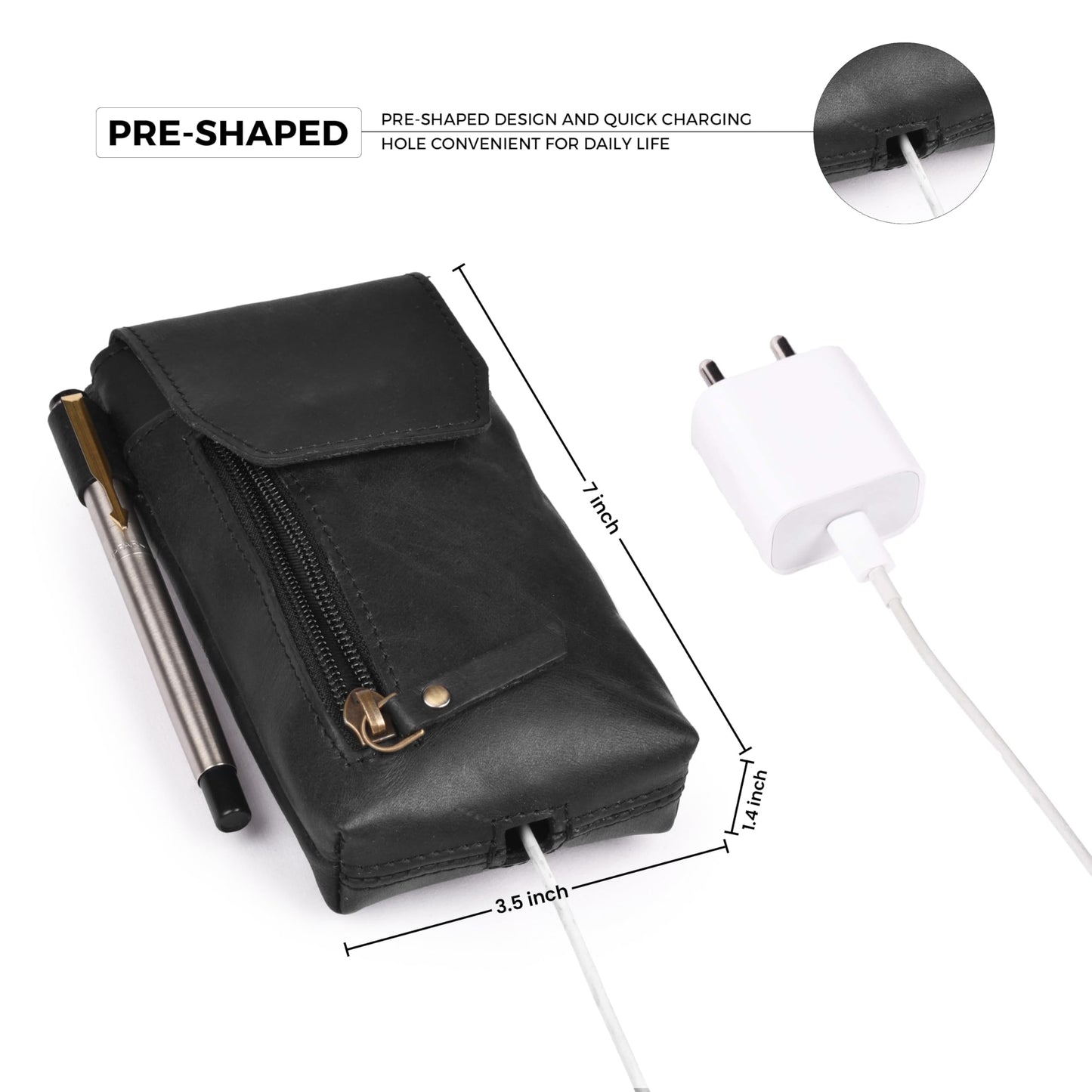 Leather Village Genuine Leather 7”x3.5” Phone Holster Pouch with Belt Clip, Magnetic Closure, ID Card Holder - Black Universal Case for iPhone, Samsung Galaxy, Google Pixel