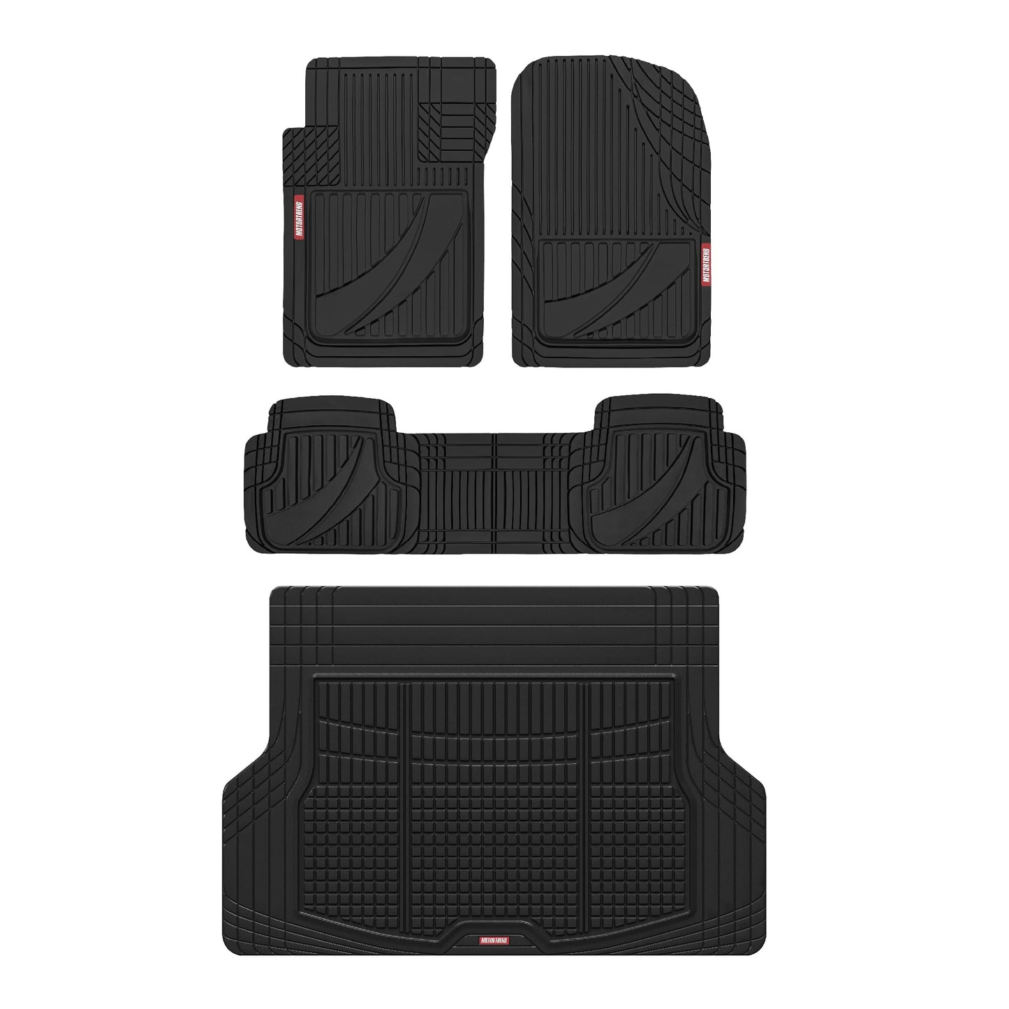 Motor Trend FlexTough Advanced Heavy Duty Black Rubber Car Floor Mats & Cargo Liner for SUV & Car Full Set - Universal Trim to Fit All Weather Automotive Floor Mat & Cargo Liners for SUV, Car, & Van