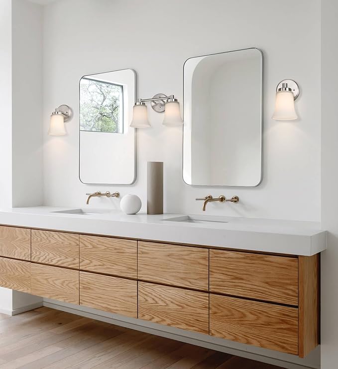 XiNBEi Lighting Bathroom Vanity Light, Modern Wall Light with Glass, Brushed Nickel 2 Light Bath Bar Light XB-W1235-2-BN