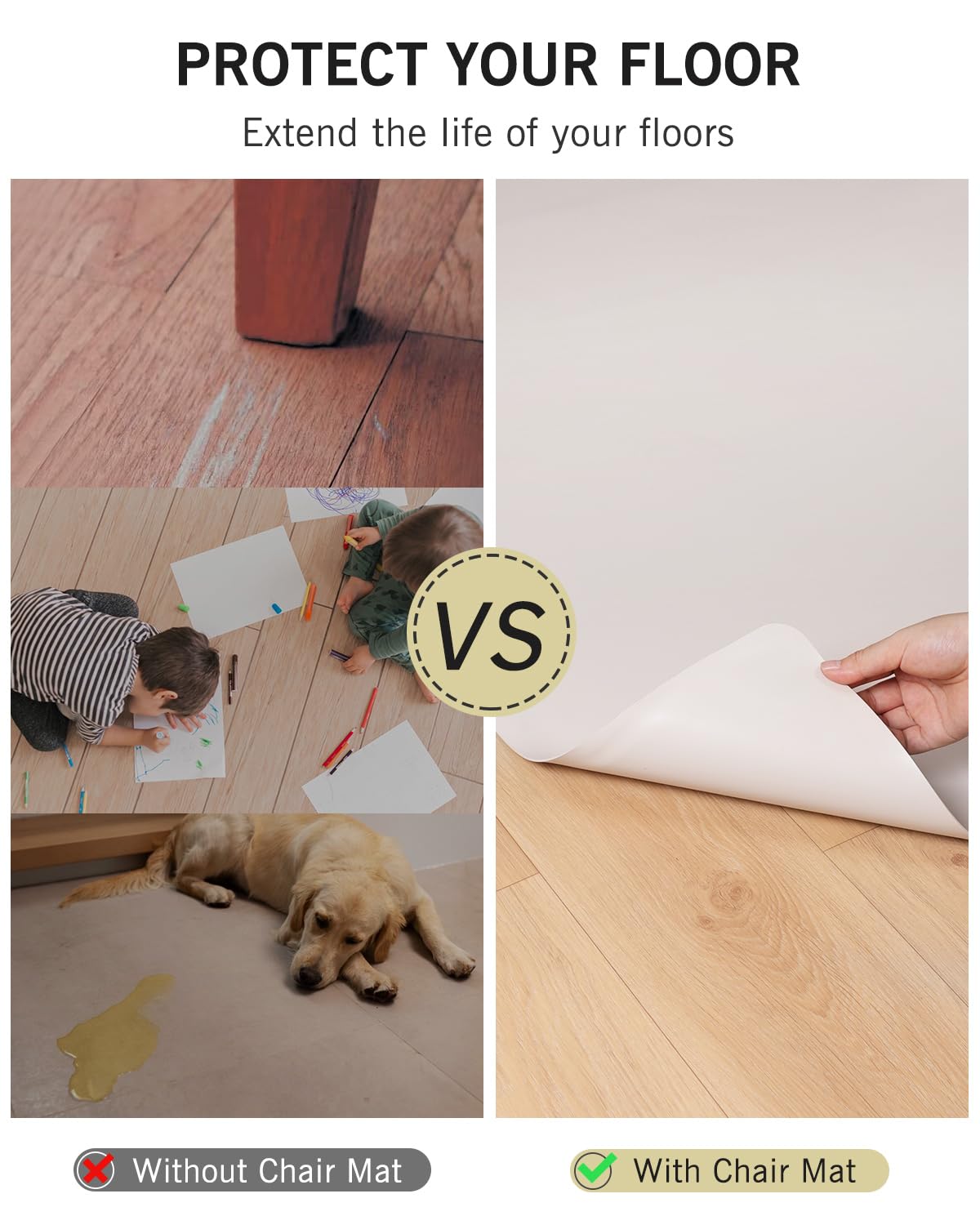 FURKIT Soft Large Plastic Floor Mat for Living Room, 6'×9' Beige Waterproof Vinyl Area Rug for Baby Spills, Non-Slip Durable Multi-Pupose Floor Cover Protector for High Traffic Areas