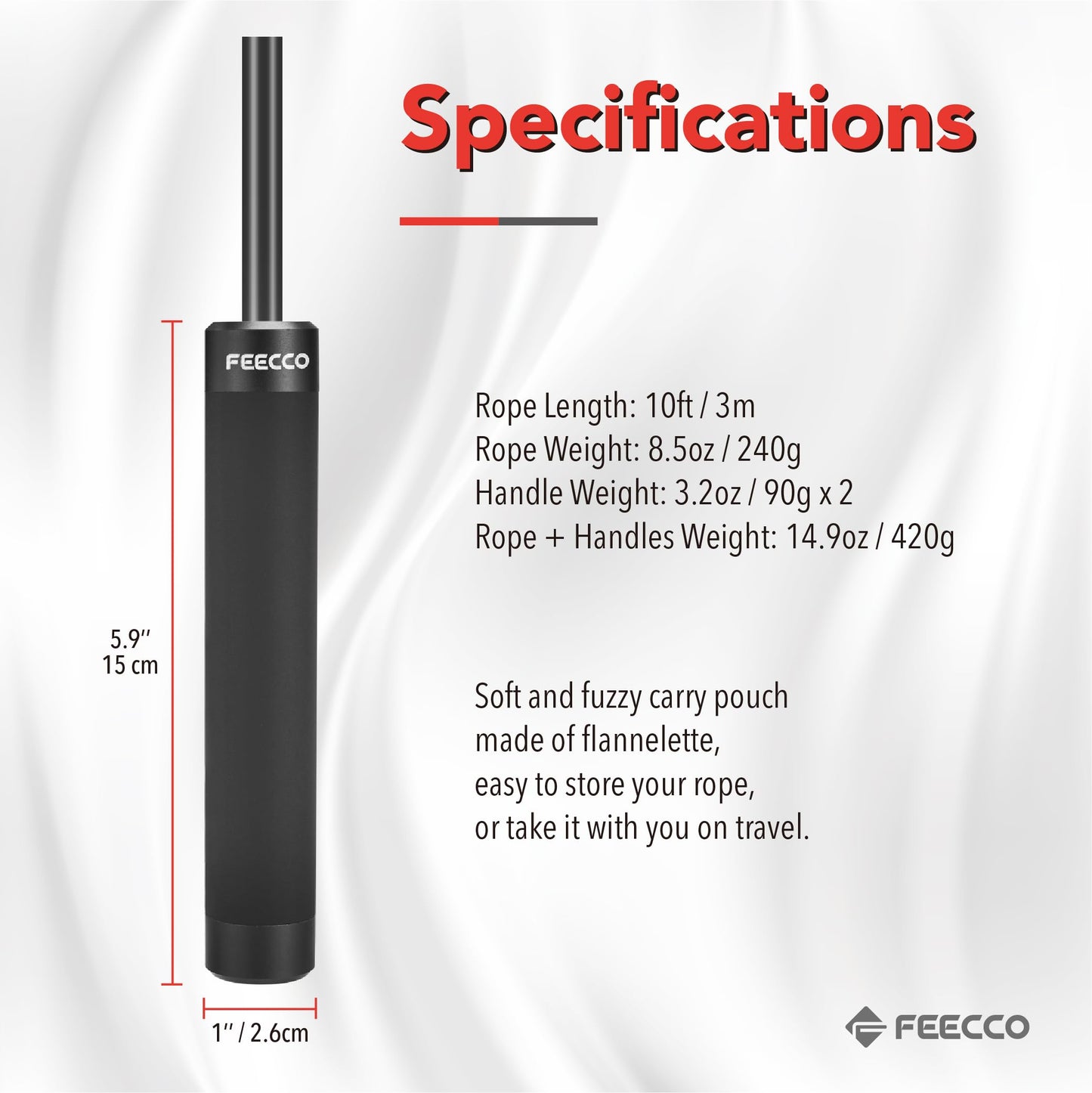 FEECCO Weighted Jump Rope for Men, 9mm PVC Rope with Metal Handles and Ball Bearings