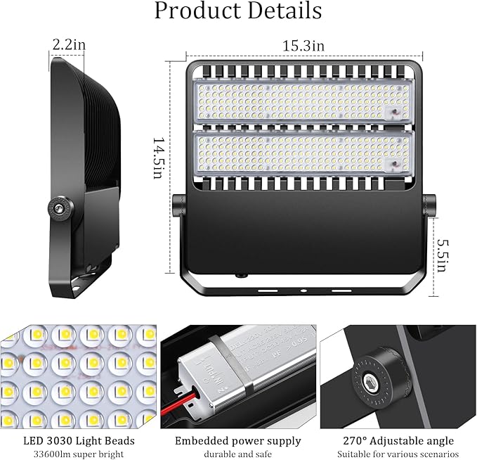 36000LM LED Stadium Flood Light Commercial 1500W Equivalent LED Arena Lighting Wall Mount Floodlights Outdoor 5500K 85-277V Waterproof 240W Shoebox Fixture for Court,Street,Yard 3 Pack