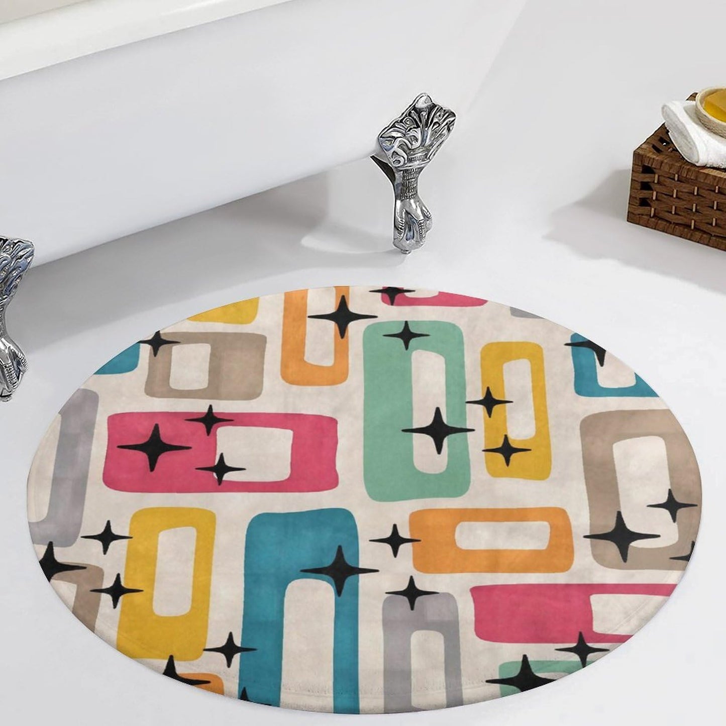Mid-Century Modern Atomic Art Ultra Soft Non-Slip Area Rugs Indoor Coral Velvet Floor Mat Short Flannel Carpet for Living Room Bedroom Dining Room