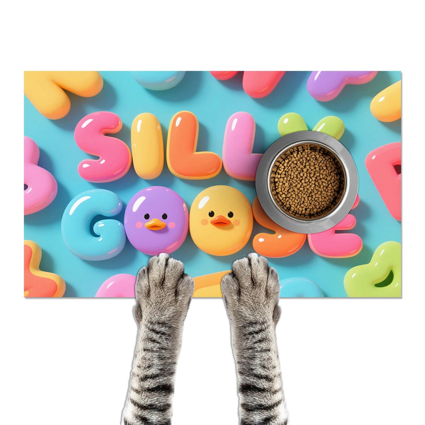 HOMETITUTE 20x12 inch Duck Design Non Slip Dog Food Mat Pet Bowl Placemat for Food and Water Small Dog Bowl Mats Cat Food Mat Easy to Clean Feeding Mats for Small Pets Cute