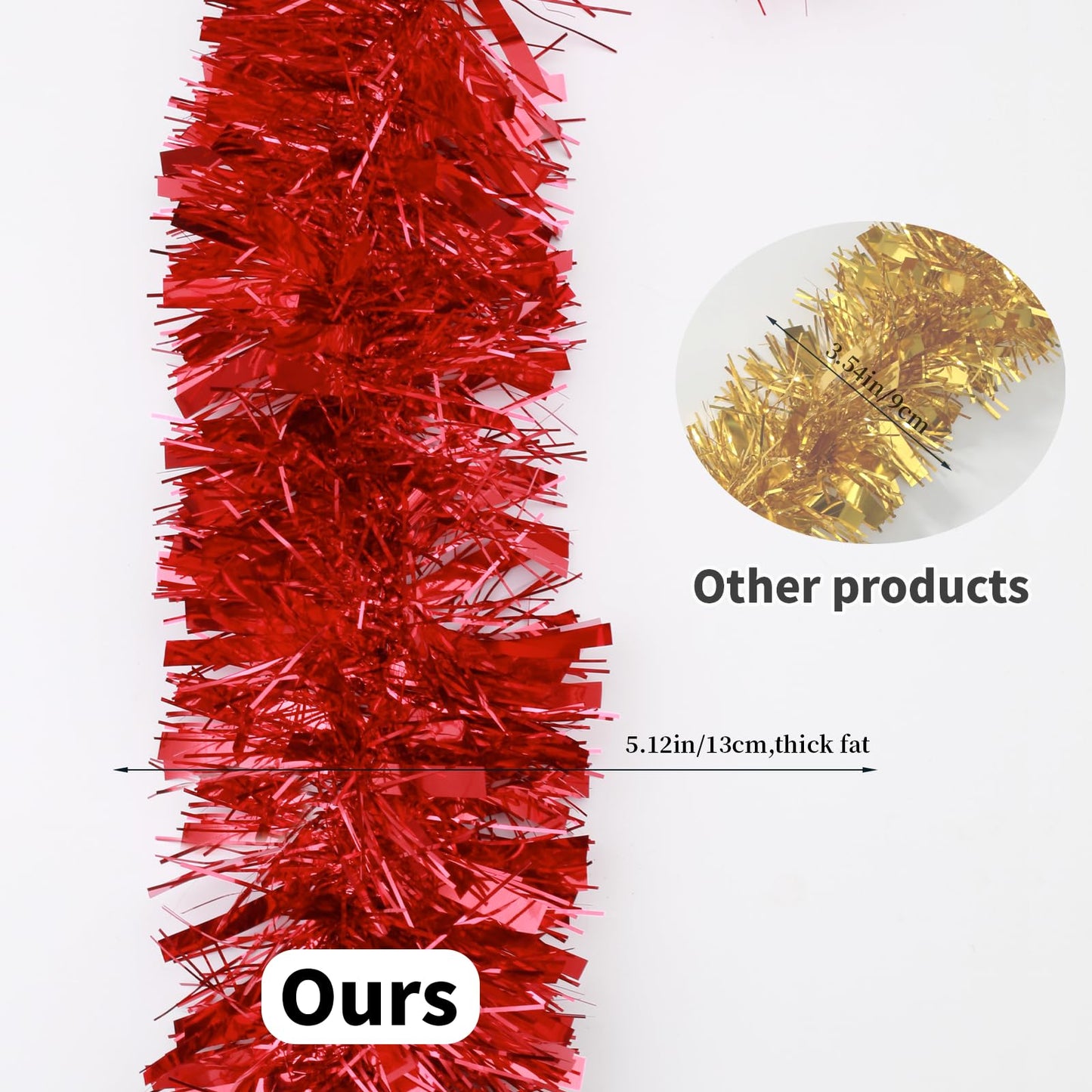 FXMHEHBB Thick Fat Red Garland Decorations, 5.12 Inch Width Red Metallic Foil Tinsel Garland for Christmas Tree Home Party Indoor and Outdoor Hanging Decor