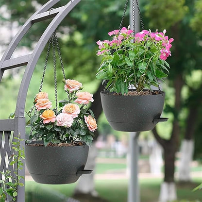 10 Inch Hanging Baskets 2 PC with Chains, Self-Watering Hanging Planters for Indoor Outdoor Plants, Plastic Hanging Flower Pots,Black with Green Speckles