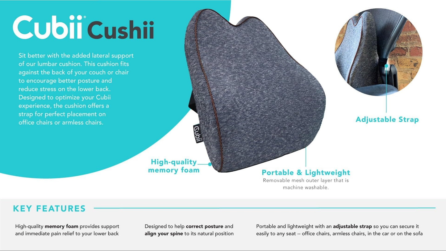 Cubii Cushii Back Support Cushion for Back and Lower Back Pain Relief - Universal Fit for Desk, Office, Kitchen Chairs, Couch Cushions with Advanced Back Lumbar Support
