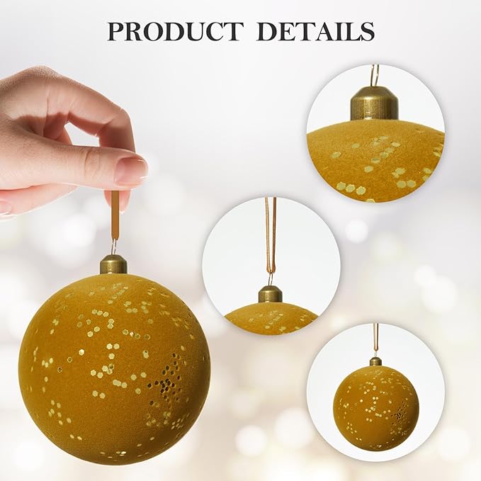 DN DECONATION 4PCS Christmas Tree Ball Ornaments – Brown & Gold Velvet Christmas Balls Decor with Ribbons, 4” Plastic Ball Ornament for Xmas Tree, Holiday Decorations Rustic Farmhouse Decor