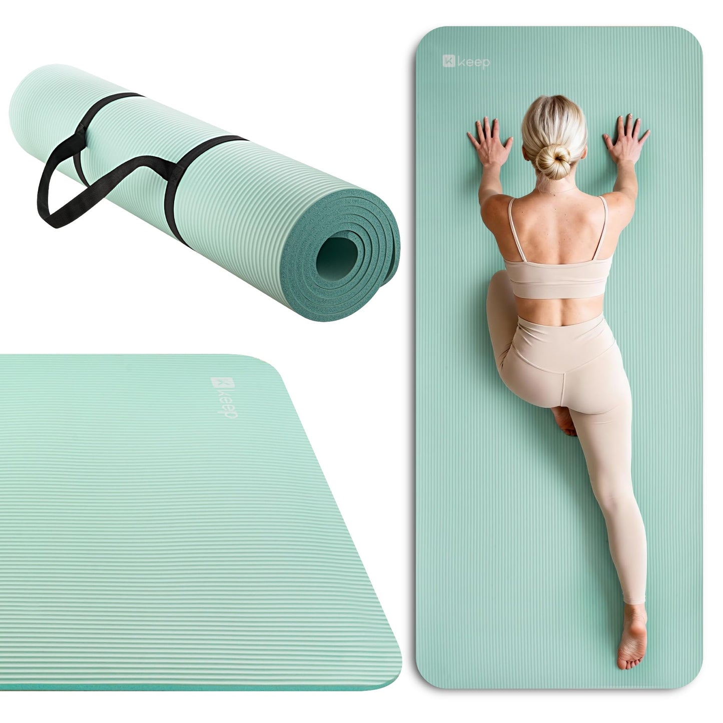 KEEP Extra Thick NBR Yoga Mat for Women & Men, 10mm Thick, 72”x32” Large Exercise Mat with Non-Slip Workout Mat for Yoga, Pilates, Stretching, Meditation – Wide & Cushioned Fitness Mat, Green