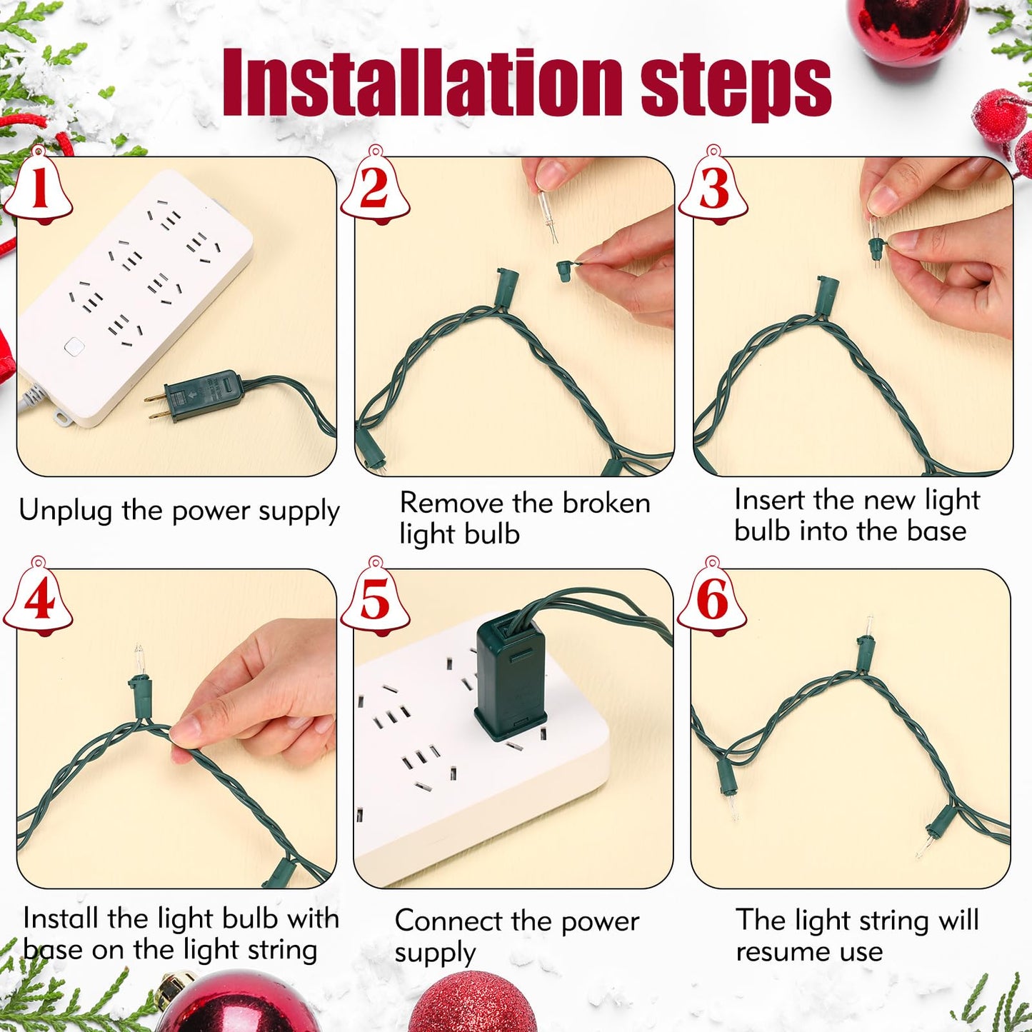 Mudder Indoor String Lights 100 Count Warm White Replacement Bulbs 3.5V*0.12A for Christmas Indoor/Outdoor Decor