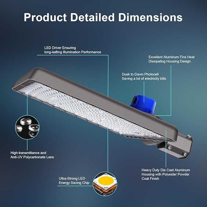 480W LED Parking Lot Light 72000LM Dusk to Dawn Outdoor LED Flood Stadium Light Commercial 100V-277V 5000K IP65 Waterproof Large Building Shoebox Pole Slip Mont Lighting for Yard Barn 2 Pack