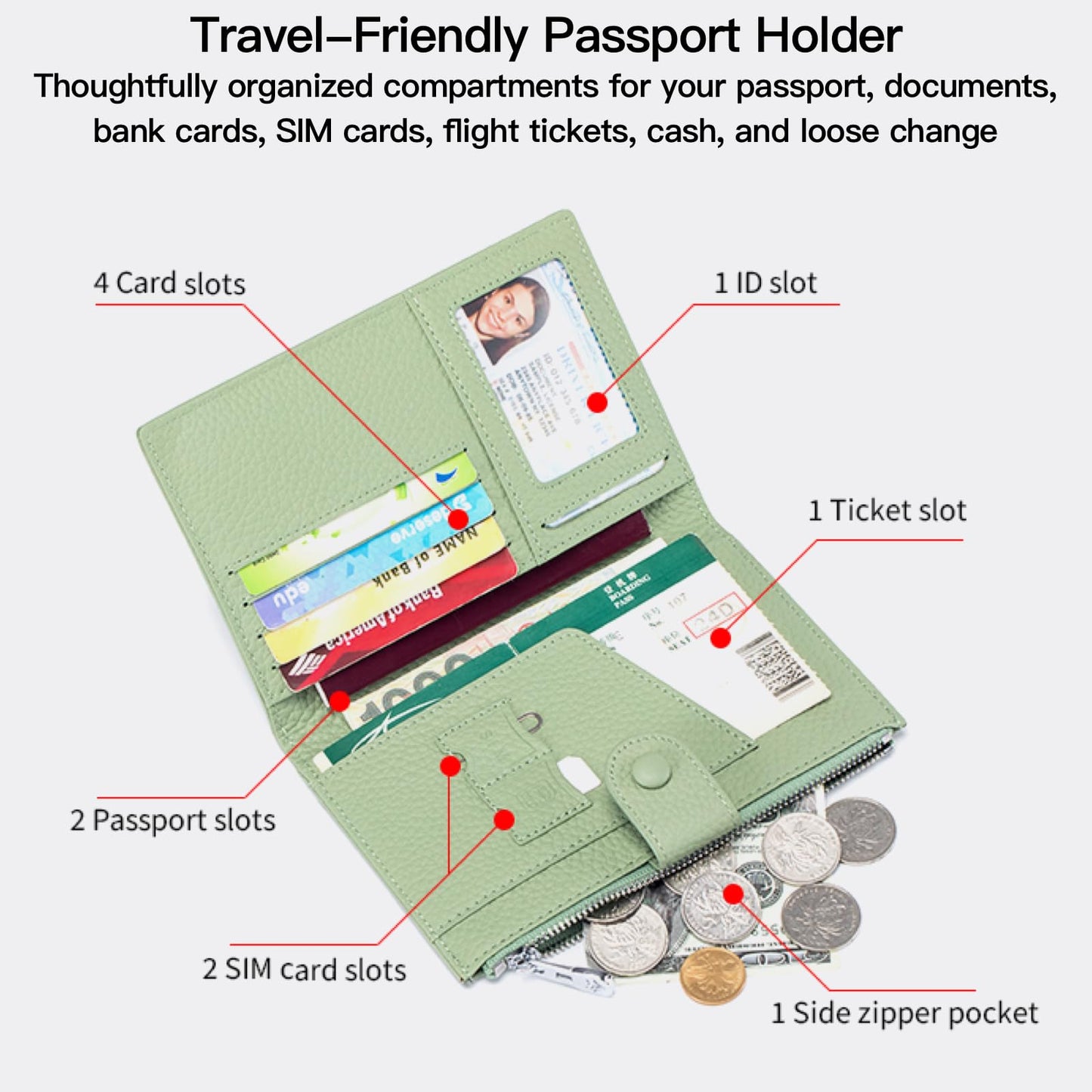 Genuine Leather RFID Blocking Passport Holder Wallet, Multi-Functional Travel Document Organizer with SIM Card Slots (Pink)