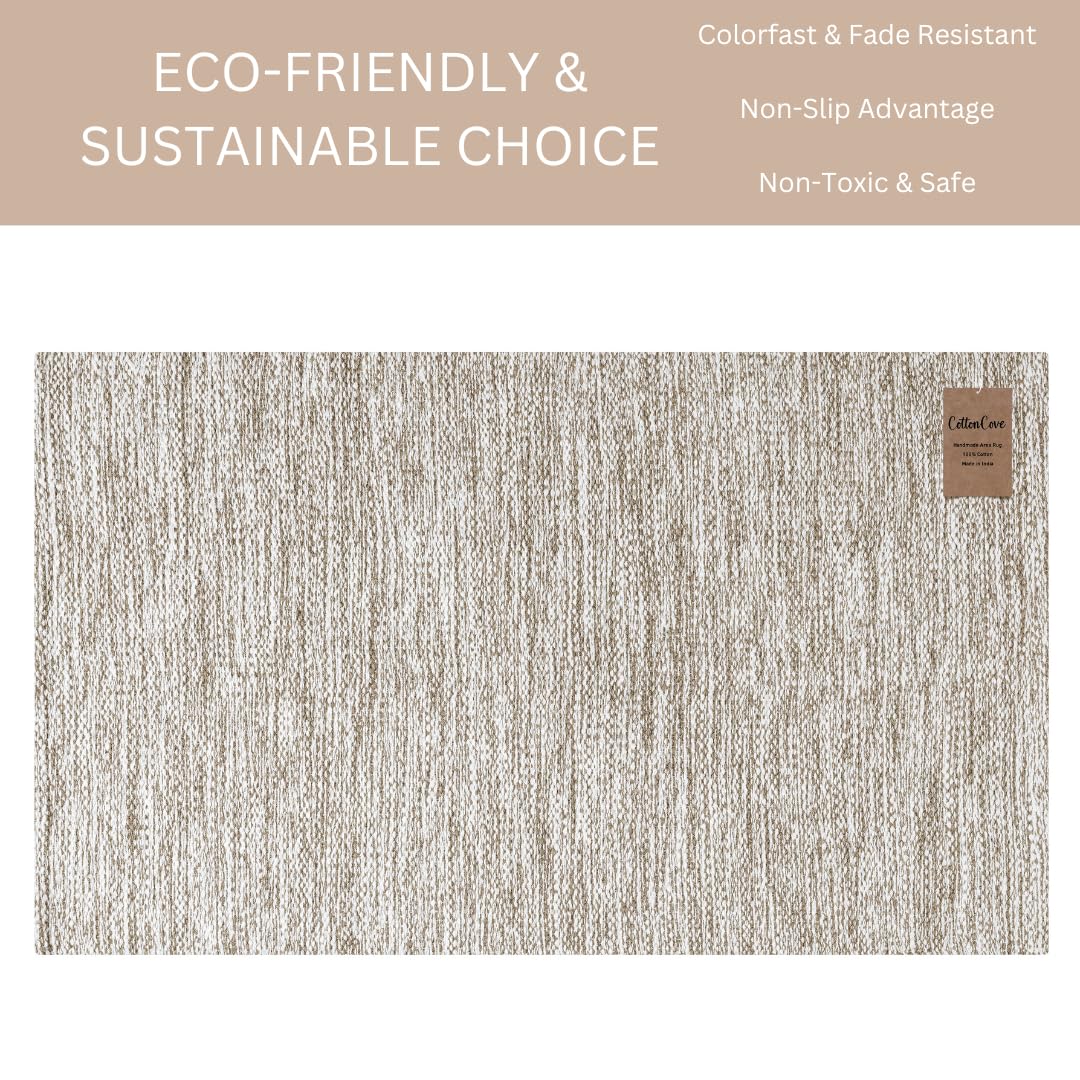 CottonCove Hand Woven Area Rug 4x6 Feet - Rustic Farmhouse Bohemian Accent Rug for Living Room Bedroom Kitchen Entryway Floor Mats - Ideal for High Traffic Areas 100% Cotton Rag Rug Natural