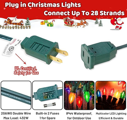 C7 Multicolor LED Christmas Lights Outdoor, 25Ft LED Colored Christmas Tree Lights Waterproof with 25+2 LED Bulbs for Indoor Outdoor Christmas Decorations for Light up Christmas Tree Home Yard, 0.6W