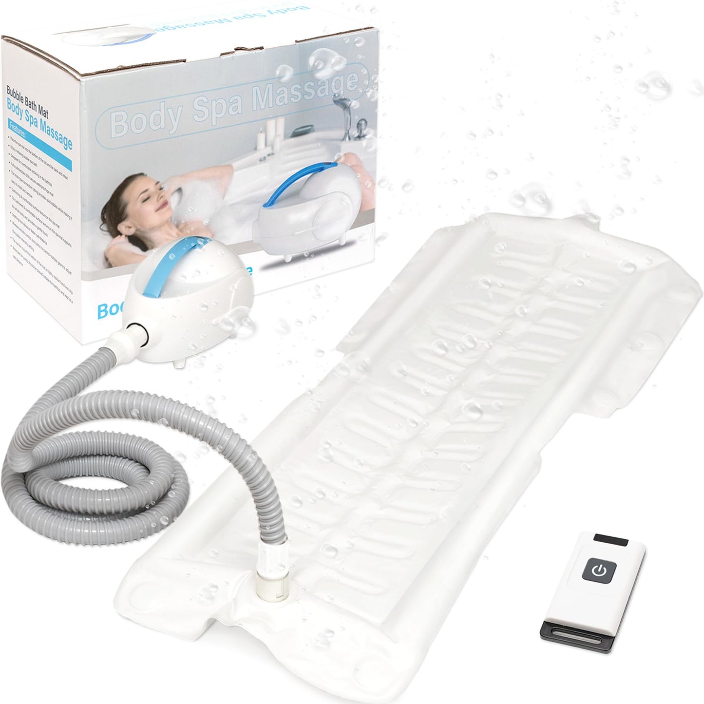 Portable Spa Bubble Bath Mat, Bathtub Massager Mat with Waterproof and Non-Slip Functions, Multi-Intensity Remote, Electric Air Pump, Strong Suction Cups, Full-Body Bubble Spa Experience at Home.