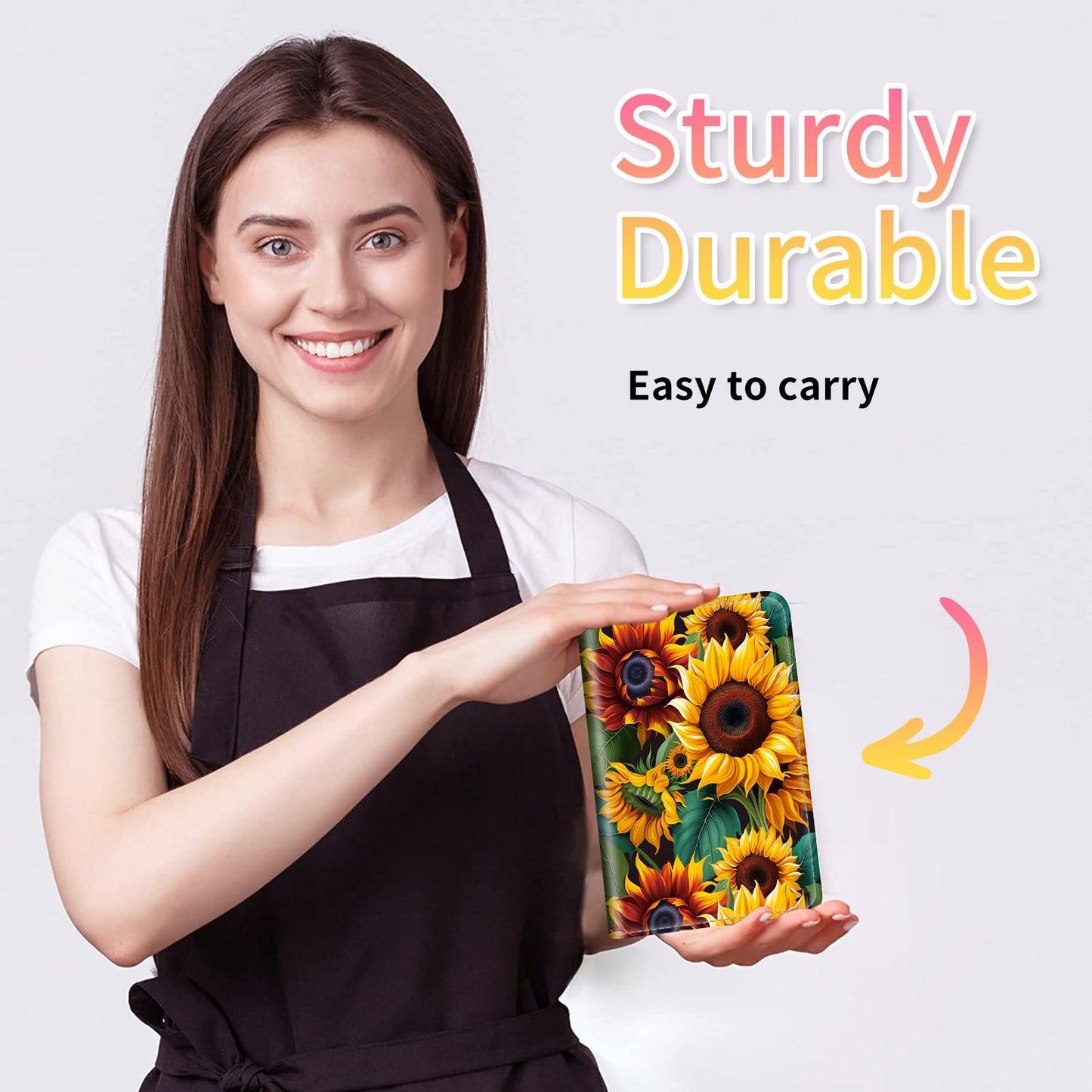 Server Books for Waitress,Leather Waiter Book Server Wallet with Zipper,Cash Check Bill Receipt Holder Presenter,for Bartender,Waiter,Waitress Accessories,Server Apron,Beautiful Sunflower