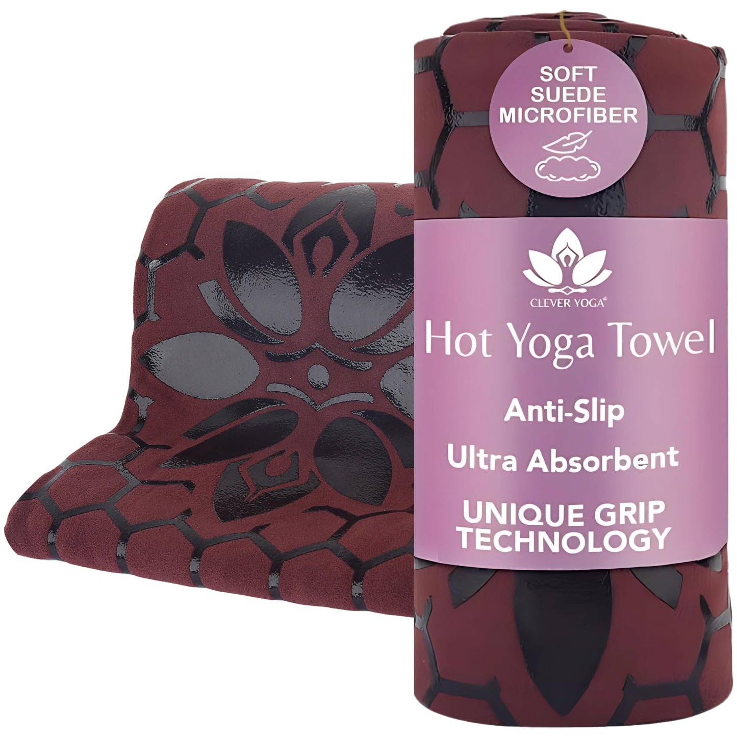 Clever Yoga Hot Yoga Mat Towel – Non-Slip Grip for Hot Yoga, Sweat Absorbent, Honeycomb Silicone Grip, Stays Flat – Ideal for Pilates, Travel, Washable & Lightweight - Dark Blue