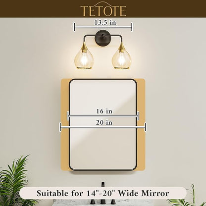 TETOTE 2-Light Modern Bathroom Light Fixtures, 2 Light Vanity Lights Over Mirror Brushed Nickel Wall Lamp with Clear Glass for Bathroom, Mirror, Living Room, Bedroom, Hallway