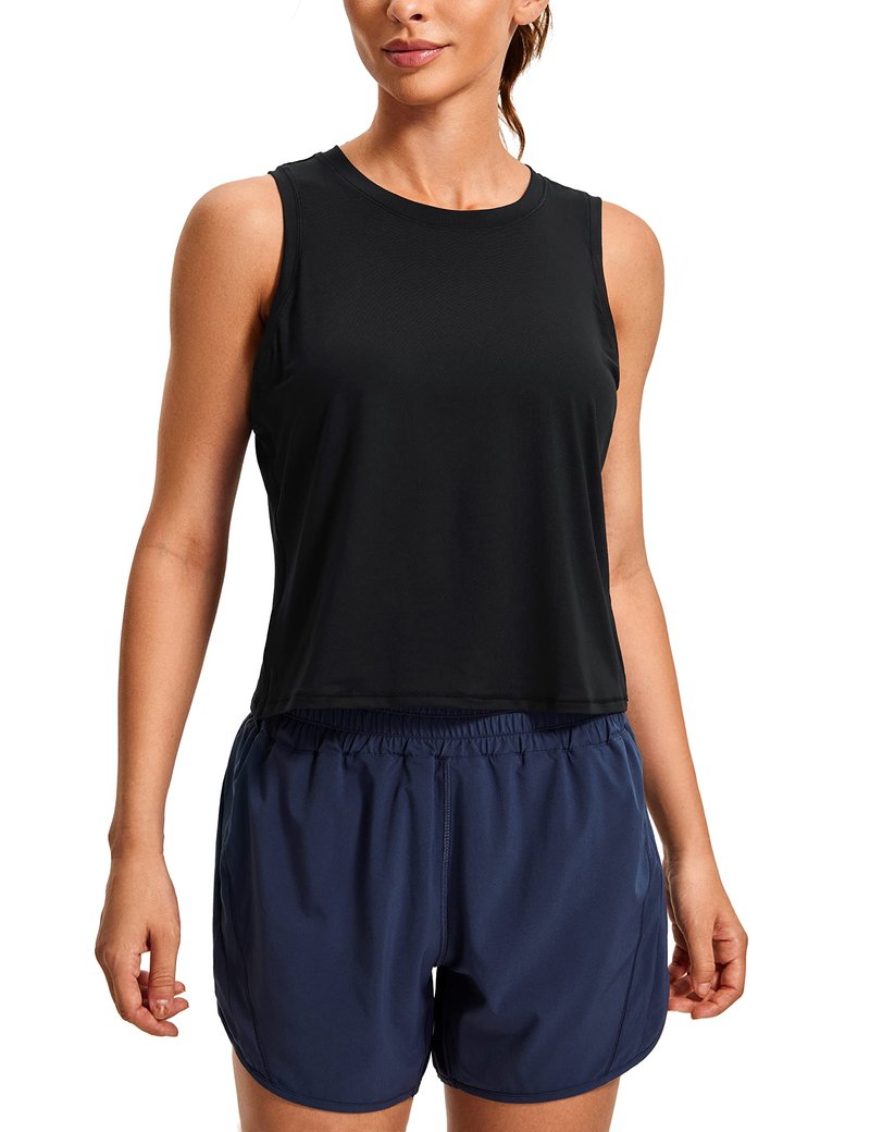 CRZ YOGA Women's Lightweight Racerback Tank Top High Neck Cropped Tank Tops Sleeveless Workout Running Shirts Black X-Large