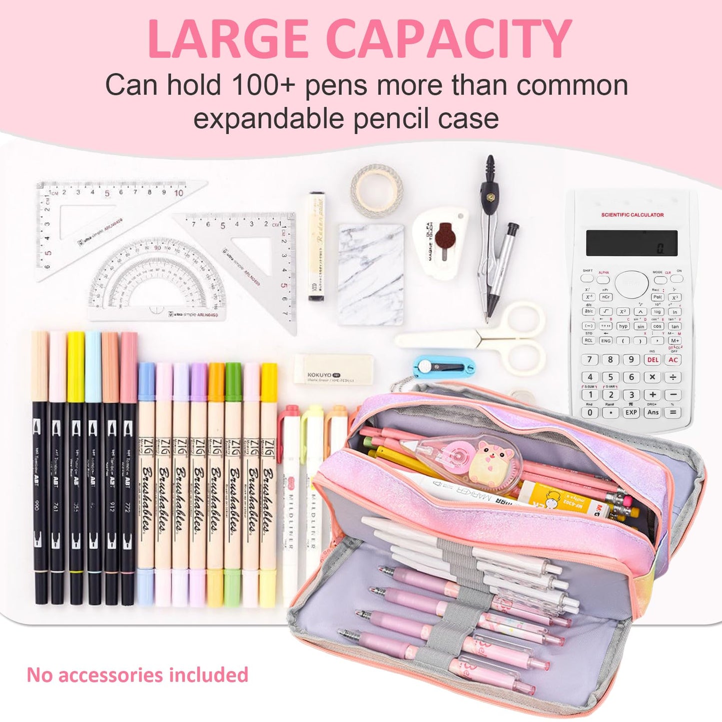 BETURETOP Glitter Rainbow Pencil Case, Large Capacity Pencil Pouch Pen Bag Organizer with 3 Compartments for Student School Office Supplies, Cute Pencil Holder Pen Box Stationary Bag
