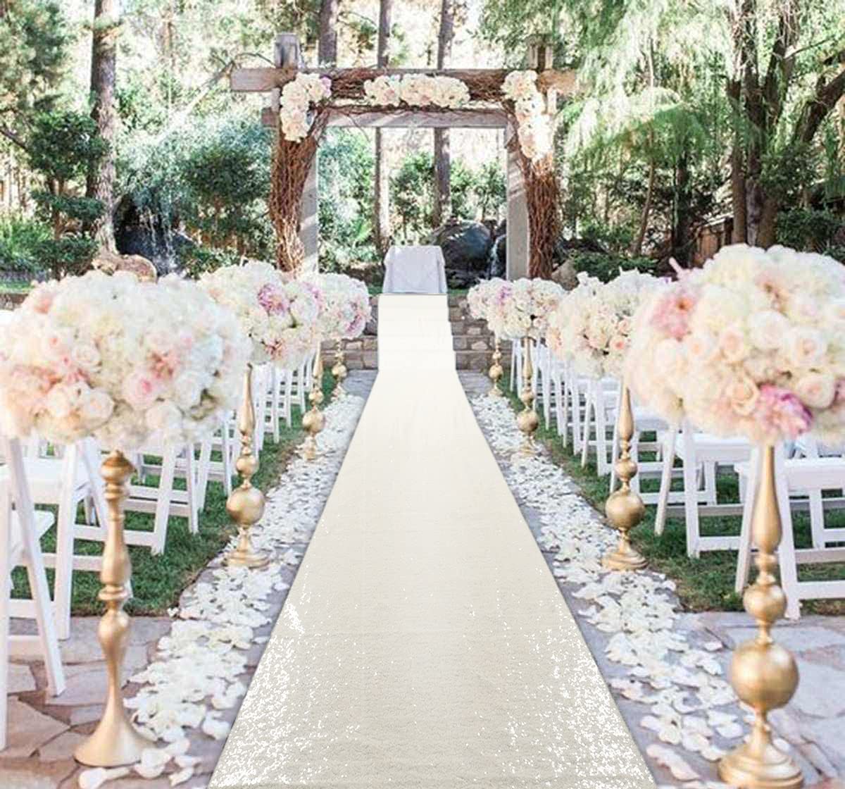 DUOBAO Aisle Runner for Wedding 15FTx2FT Sequins Indoor Outdoor Ceremonies Decor Ivory Carpet Church Runners Weddings Walkway Carpet Rugs