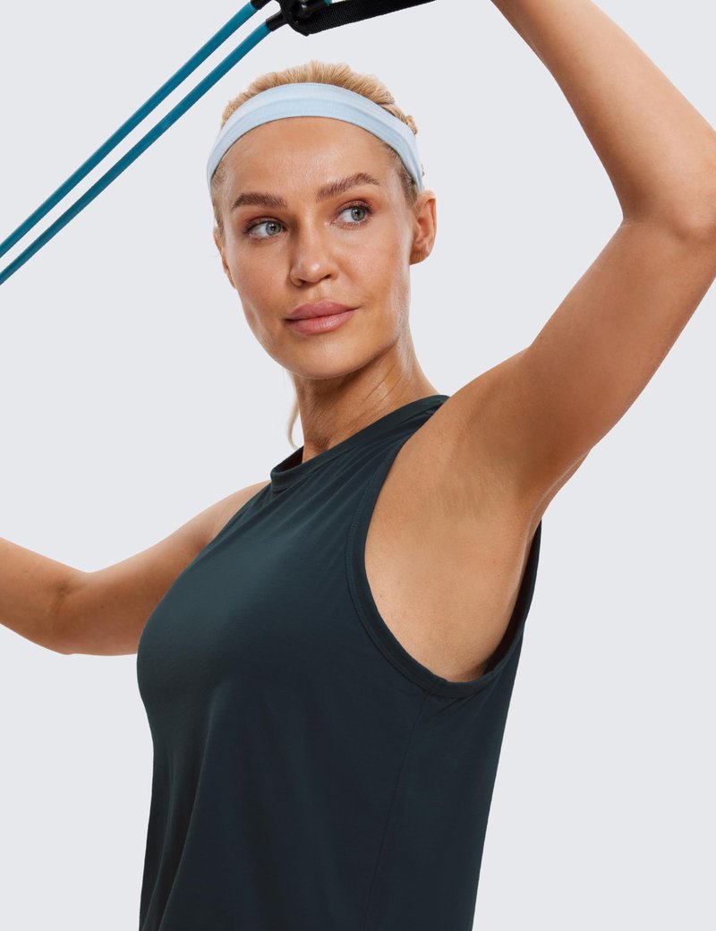 CRZ YOGA Pima Cotton High Neck Cropped Tank Tops for Women Soft Crop Workout Athletic Yoga Basic Sleeveless Shirts True Navy Medium