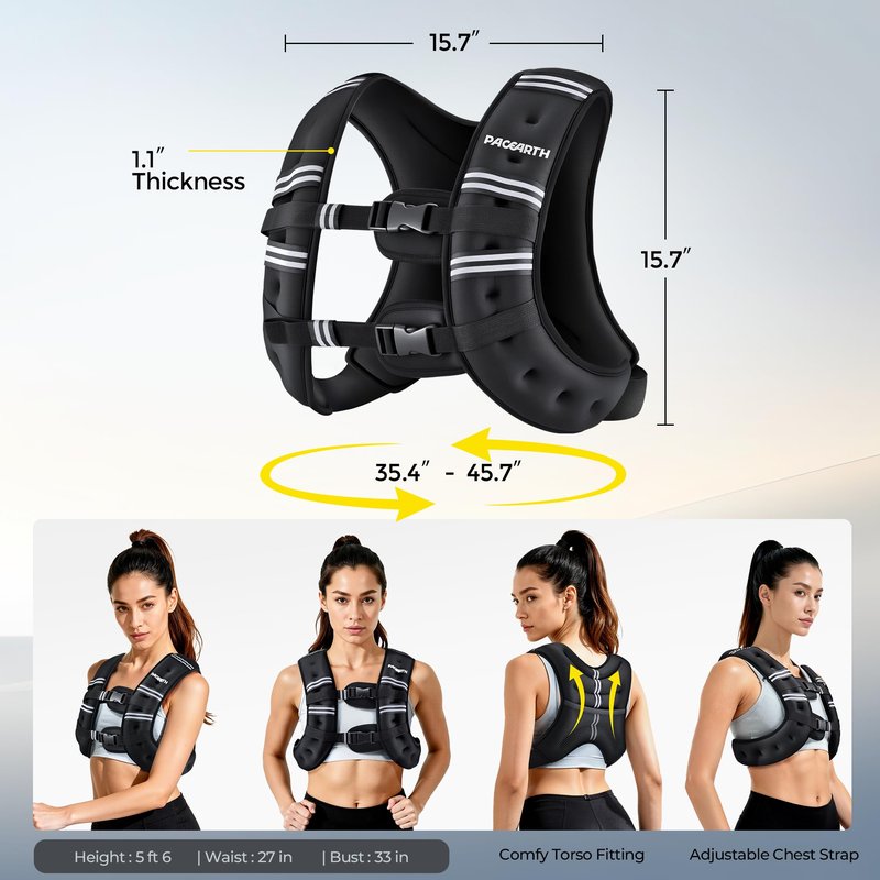 PACEARTH Weighted Vest, 6lb/12lb/16lb/20lb/25lb/30lb Weight Vest with Reflective Stripe, Body Weight Vests Adjustable for Men, Women Workout, Strength Training, Running, Walking, Jogging