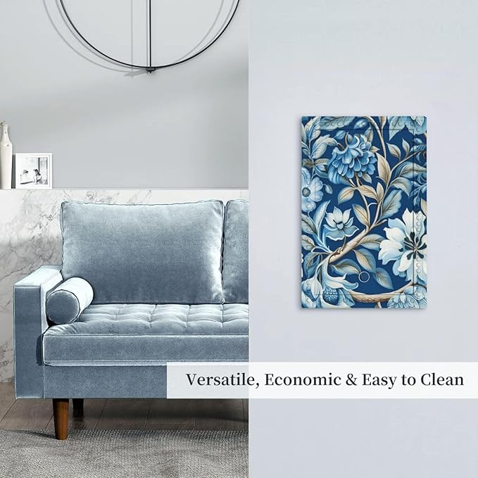 Blue Flowers Branches Leaves Floral Pattern Light Switch Covers No Device Wall Plate 1 Gang Decorative Blank Switchplate Electrical Faceplate for Farmhouse Living Bedroom Decor