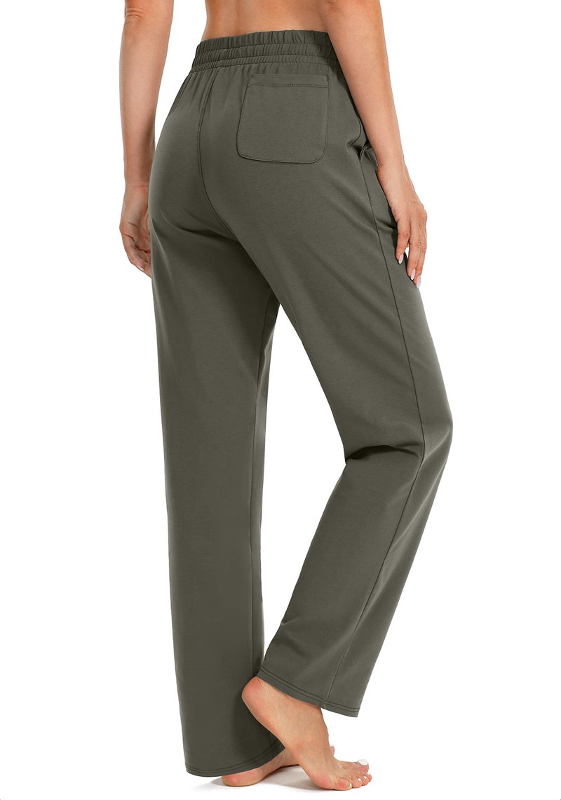 SANTINY Women's Cotton Sweatpants Yoga Lounge Casual Pants Open Bottom Sweat Pants for Women with Pockets (Olive_M)