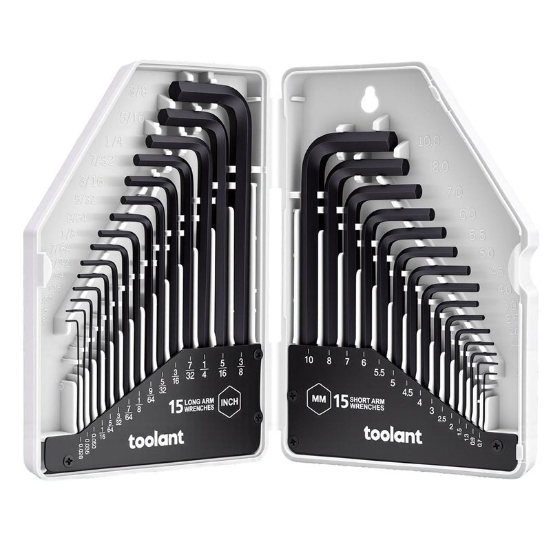 toolant 30-Piece Hex Key Wrench Set, Allen Wrench Set, Metric and SAE Allen Keys, 0.7-10 mm & 0.028-3/8 inch, L-Shaped Hex Key Wrench, Heat-Treated Chrome Vanadium Steel, with Organization.