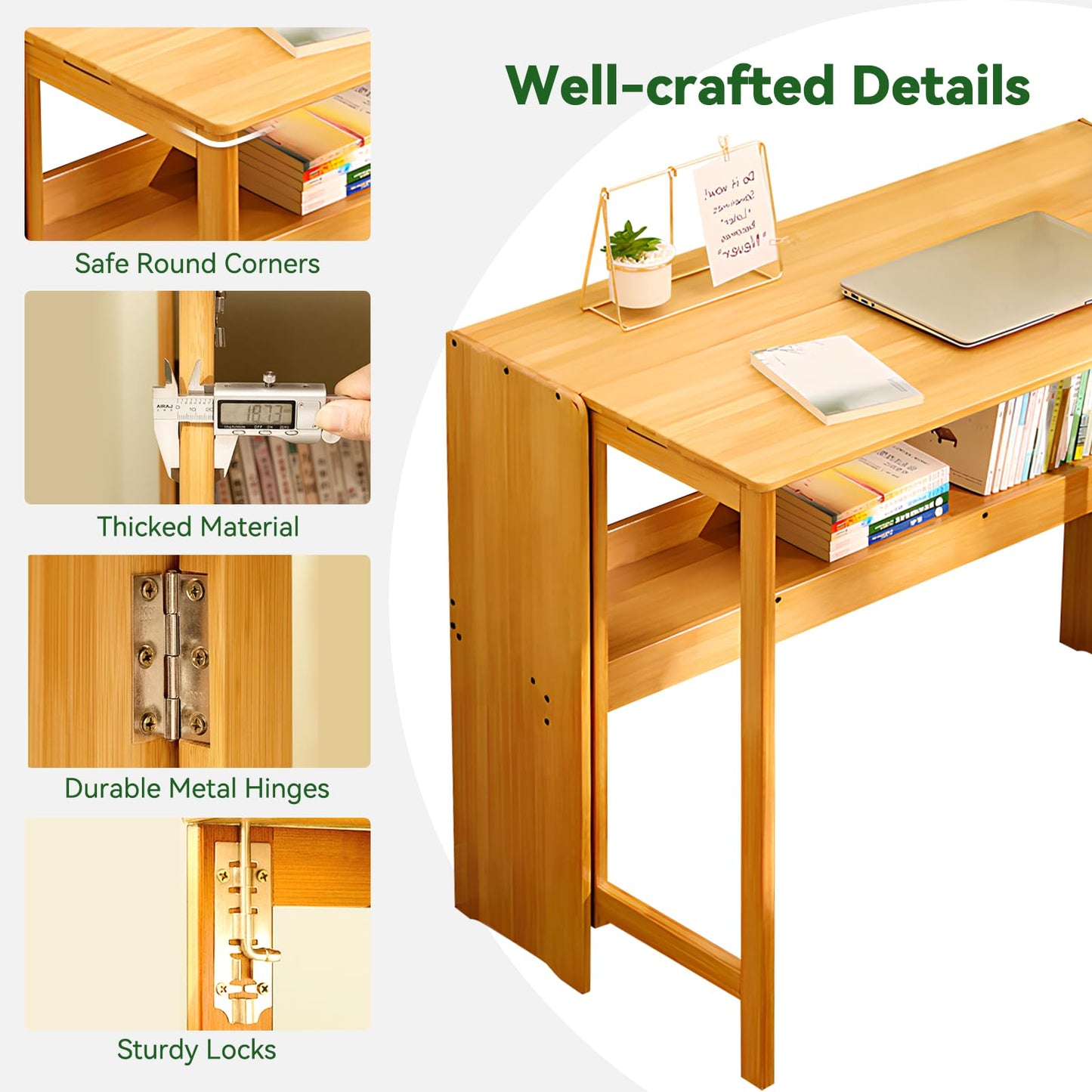 Dezyfurni Bamboo Folding Desk Mid Century Modern Desk for Home Office Bedroom Small Spaces，Natural