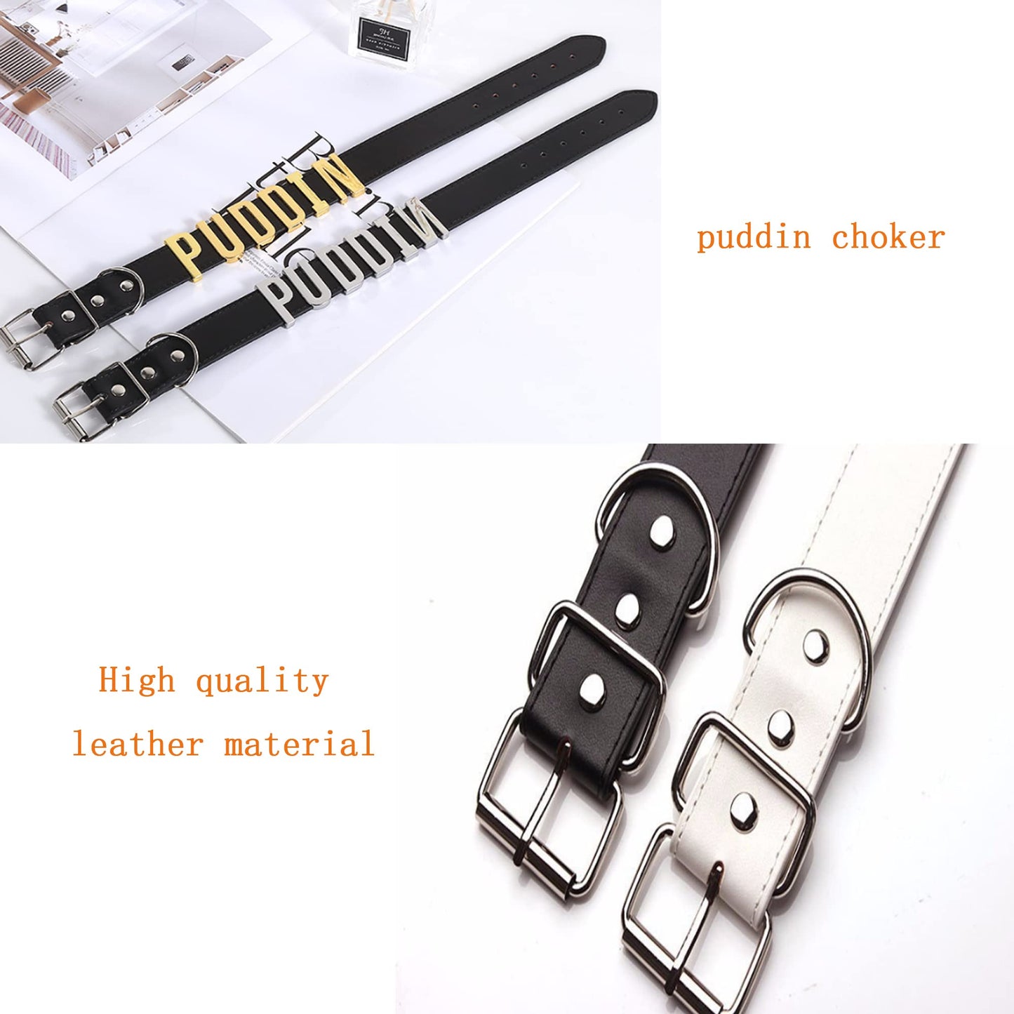LAKIYOYO Puddin Choker Necklace Bracelet for Women Leather Choker Necklace for Women Halloween Cosplay Costume Jewelry Set（black gold）