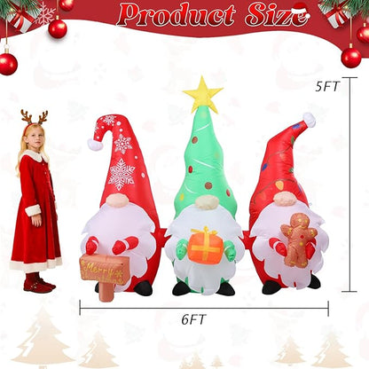 5 FT Christmas Gnomes Inflatable Outdoor Decorations, Inflatable Gnomes with Sign and Gingerbread Man Built-in LED Lights Blow Up Yard Decorations for Holiday Indoor Outdoor Party Garden Lawn