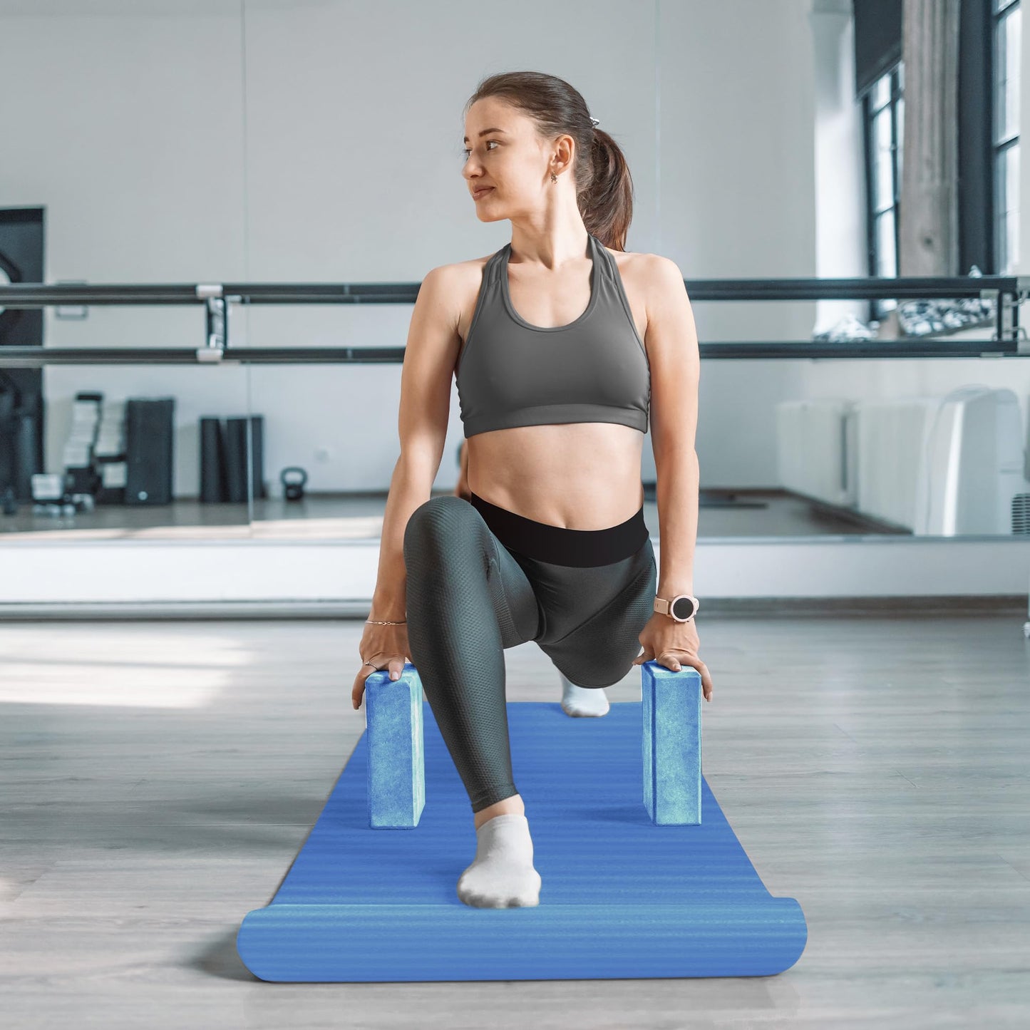 BalanceFrom 7-Piece Yoga Set with 71x24x0.5 Inches Extra Thick Mat and Carrying Sling – Includes 2 Blocks, Stretch Strap, 2 Towels, and Knee Pad for Home, Studio, and Gym Workouts