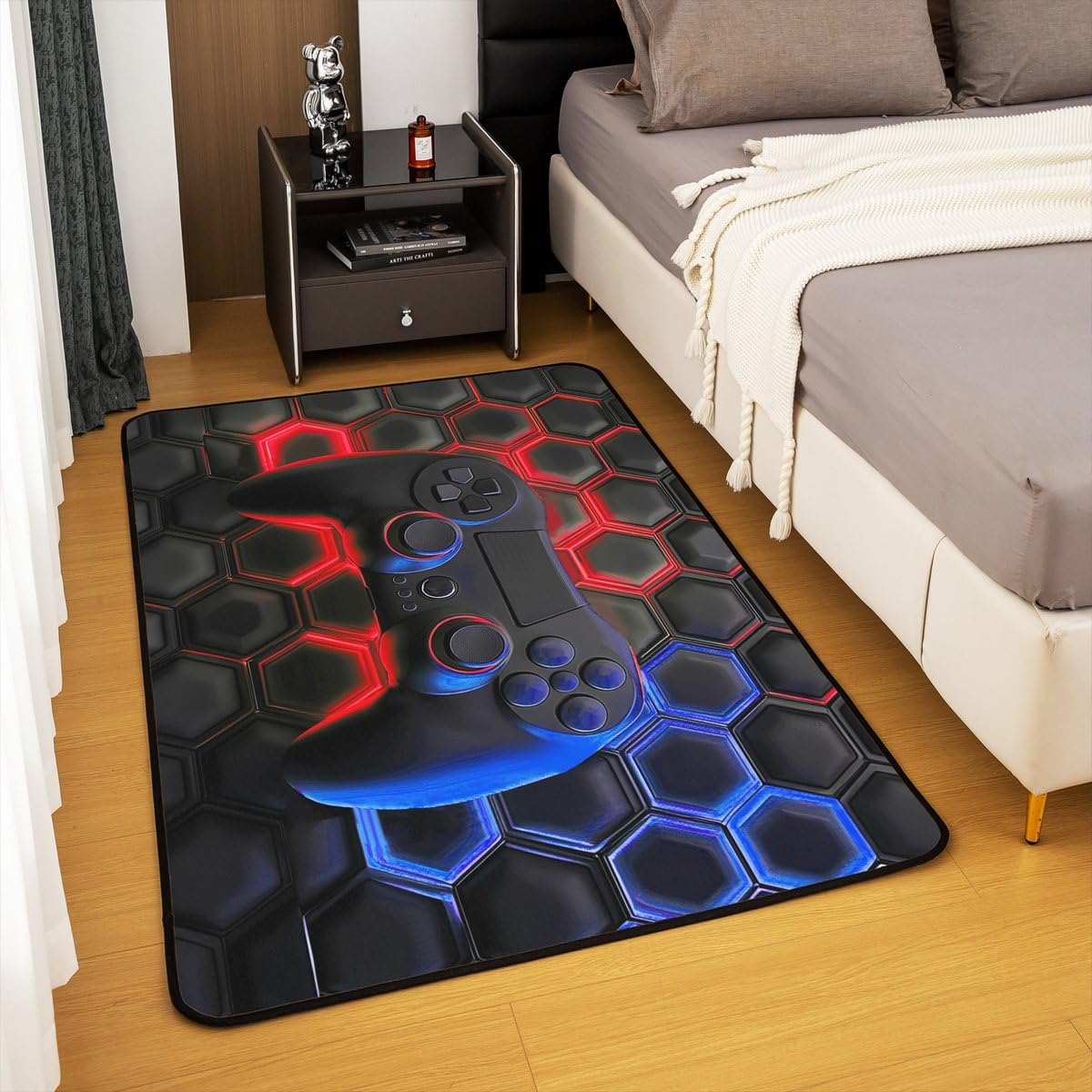 Erosebridal Game Console Rectangular Decorative Washable Rug for Boys Girls Kids,Space Universe Gaming Area Rug 3x5,Video Games Carpet,Game Room Decor Indoor Floor Mat Red Blue Honeycomb