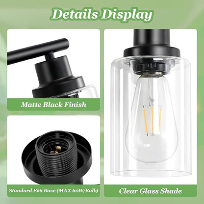 2-Light Black Bathroom Light Fixtures, E26 Modern Vanity Lights for Bathroom with Clear Glass Shade, Wall Lamps for Mirror Kitchen Hallway Cabinet Living Room Sconces Lights