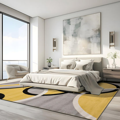 Rugshop Contemporary Abstract Circles Area Rug, Fade-Resistant Carpet for Living Room, Bedroom, or Dining Room, Yellow, 7'10" x 10'2"