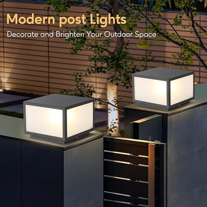 Outdoor Modern Post Light, Pillar Lights LED Fence Deck Cap Light Wired High Voltage,Outdoor Column Lights for Flat Surface Patio Garden Decoration with IP65 Waterproof E26 Bulb 10"x10"