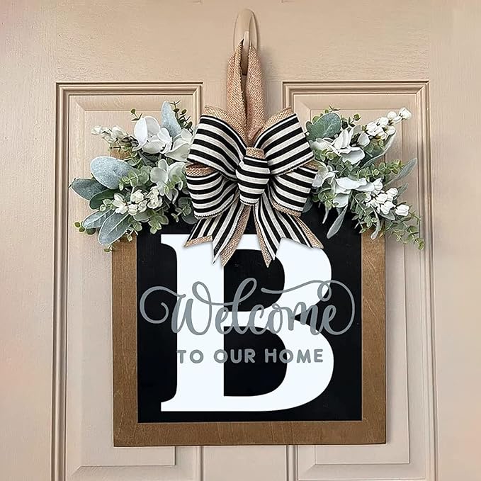 16'' Personalized Last Name Welcome Sign, Door Wreaths for Front Door Outside, Spring Wreath for Front Door Decor, Farmhouse New Home Gifts for Home (B)