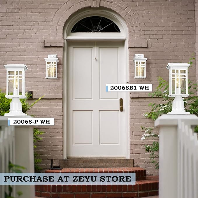 zeyu Modern Outdoor Wall Light - 12 Inch Exterior Light Fixture for House Front Porch, Clear Glass Shade in White Finish, 20068B1 WH