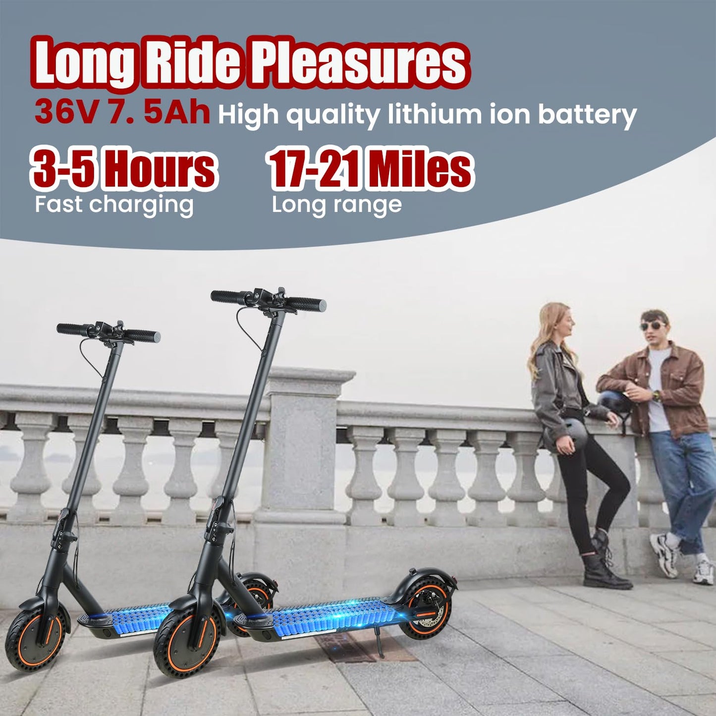 Electric Scooter, 8.5" Solid Tires E Scooter for Adult, Peak 500W Motor, Up to 19MPH /19-21Miles Commuter Escooter, with Smart APP and Cruise Control Portable Scooter Electric