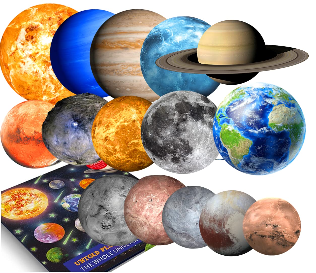 UNTOLD PLANETS 195+PCS Glow in The Dark Planets for Ceiling Decorations, Star Stickers Sun, Moon Pluto Wall Stickers for Kids, Boys Room Decor, Wall Decals Christmas Gift