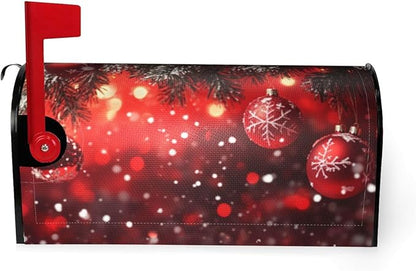 Festive Magnetic Mailbox Cover Red Christmas Ball Pattern Outdoor Mailbox Protector Holiday Seasonal Decorative Garden Yard Home Standard Size 21 x 18 Inch