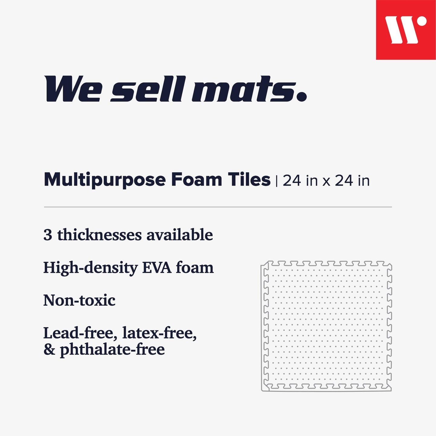 We Sell Mats 1/2 Inch Thickness Multipurpose EVA Foam Floor Tiles, Interlocking Floor Mat for Indoor Gym and Home Use, 24 in x 24 in, Blue
