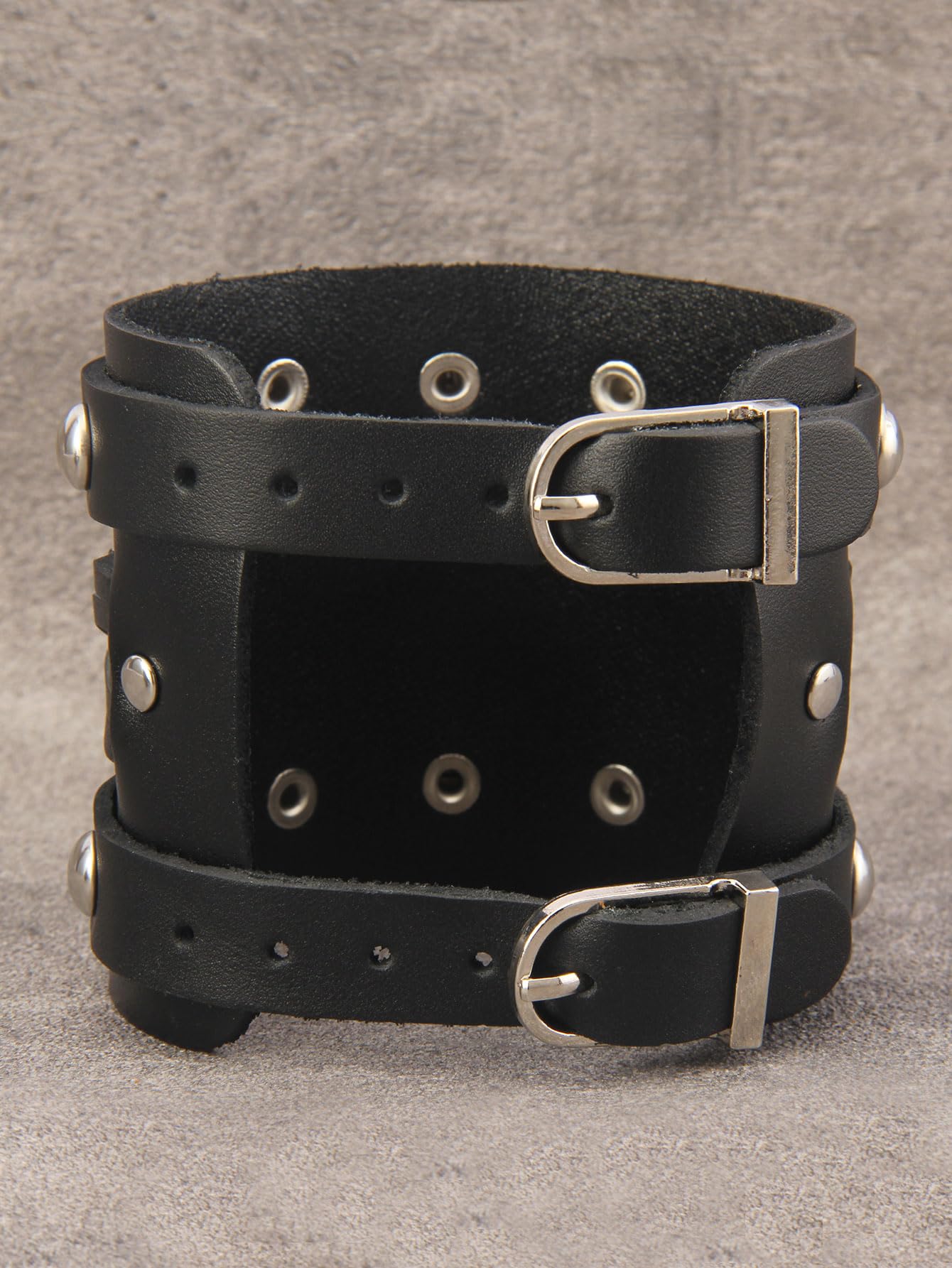 GelConnie Wide Leather Bracelet Thick Black Bracelet Leather Wrap Cuff Bracelet Mens Goth Leather Wristband Bracelet Wrist Cuffs Men
