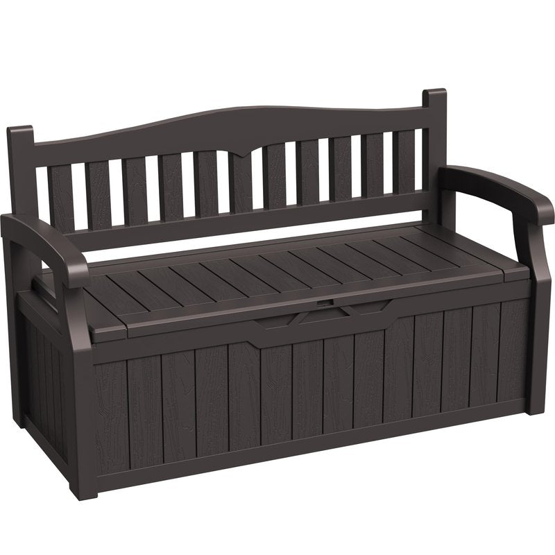 Greesum 80 Gallon Storage Bench Outdoor Deck Box with Armrest, Patio Furniture,Lockable, Waterproof and UV Resistant, Suitable for Garden, Pool, Brown