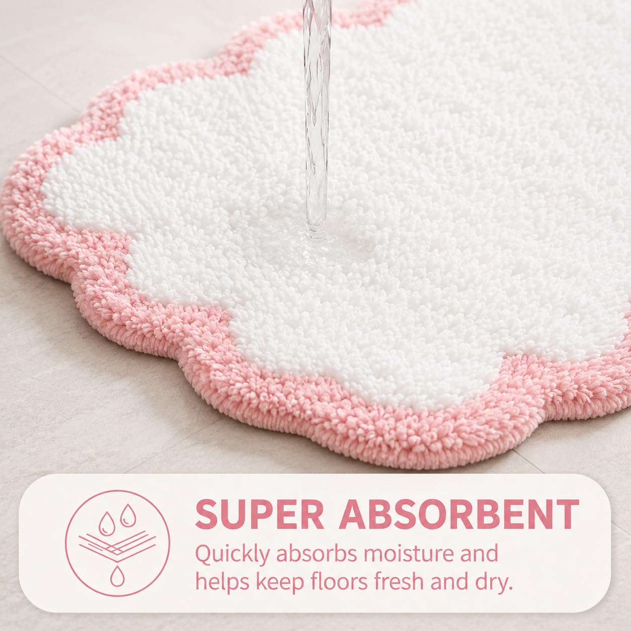 Inshere Scalloped Pink Bath Rug, Cute Bathroom Rug, Soft Absorbent Quick Dry Bath Mat, TPR Non Slip Backing, Microfiber Mat for Shower Tub Sink Vanity 20" x 31.5"