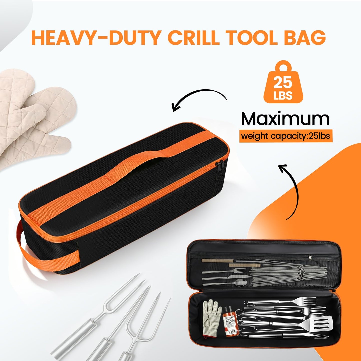 TWAKAP Grill Utensil Storage Bag, Large Capacity Grill Tool Storage Bag, Griddle Accessories Compatible with Blackstone, Perfect for Outdoor Grilling Accessory Storage (20", Black, Flip-Top)