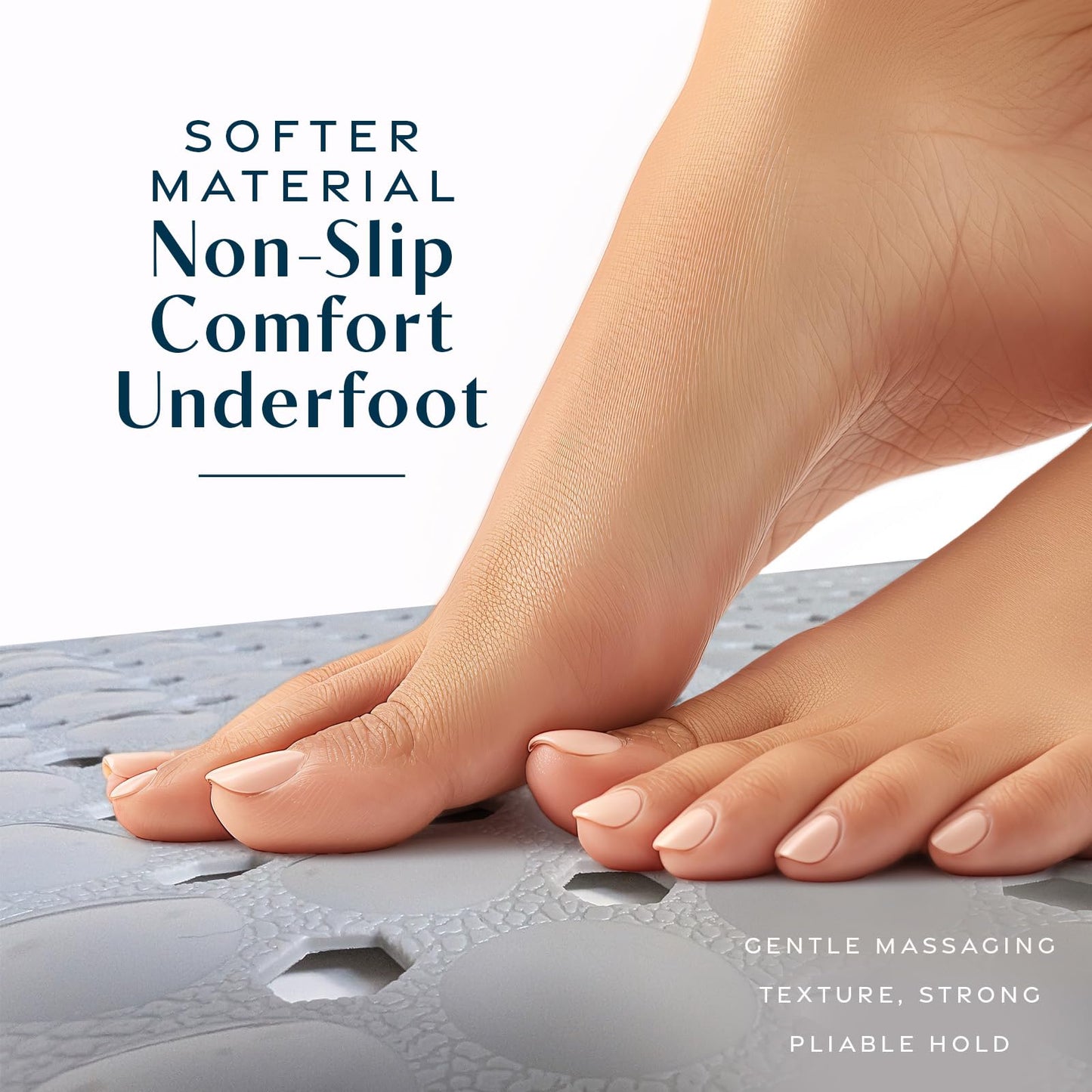 SlipX Solutions Power Grip Bathtub Safety Mat | Precision Grip Technology for Longer, Stronger, & Softer Wet Surface Protection | Solid Gray 39"x16"